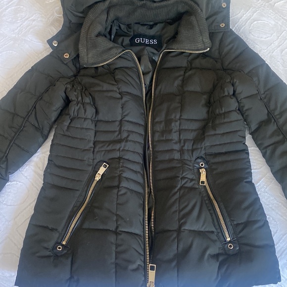 Guess Green Puffer Jacket with hood & Gold Detailing - Picture 1 of 4